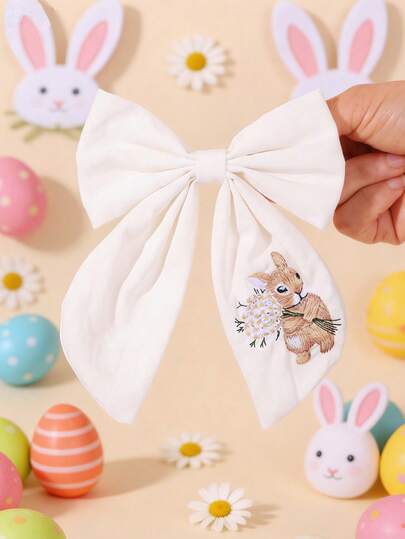 1pc Easter Bunny Hair Bows For Girls Embroidery Rabbit Hair Clips Cute Bunny Flower Hair Barrettes Minimalist Style Hair Barrettes For Easter Gift Festival Party And Casual Daily, Wear Headdress Teens Hair Accerssories