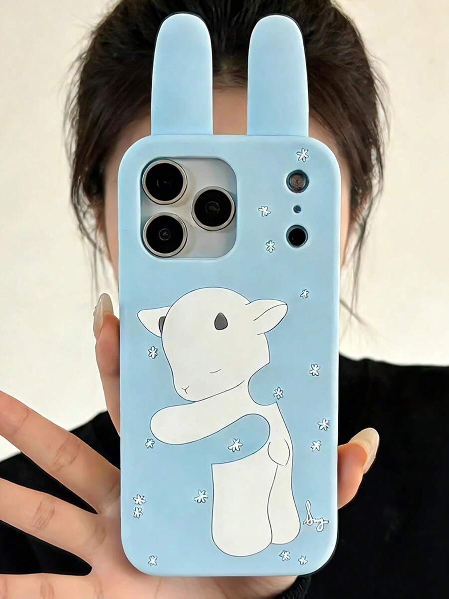 Cute Cartoon Light Blue Star Hugging Sheep Silicone Phone Case Compatible With Iphone 17 Pro Max, 16, 14, 14 Pro Max, 15 Pro Max, Couple Case - Baby Blue - View 1