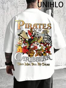 Disney UNIHLO  PIRATES OF  ARIBBEAN DrAD Man TuLL No TaLEs Print  Summer Casual Versatile Pure Cotton T-Shirt Suitable For Any Place - White - View 1