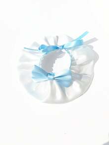 Adjustable Pet Bow Tie Collar, Cute Cat Dog Saliva Bib Photo Prop Accessory - Blue and White - View 4