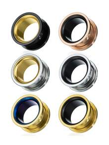 1 Pair Fashionable Bohemian Hippie Rock Stainless Steel Plated, Dual-Color Hollow Ear Plugs/Ear Gauges, Unisex Piercing Jewelry Suitable For Daily Wear, Work, And Parties - Gold & Blue - View 2