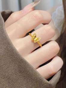 1pc Minimalist Butterfly Open Ring, Hollow Unique Design Adjustable High-End Versatile Knuckle Ring, Suitable For Women's Daily And Holiday Wear - Gold - View 7