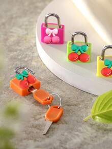 Cherry Pattern Compact Luggage Lock With Key, Sturdy Plastic Shell And Brass Core, Durable Metal Padlock For Suitcase, Backpack, Briefcase, Ideal For Valentine's Day, Wedding, Souvenir, Bridesmaid Gift - Multicolor - View 4