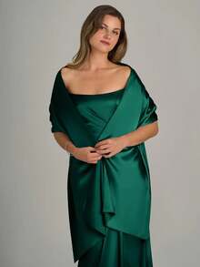 1件装女士纯色新款缎面围巾，婚礼/披肩 - 墨綠色 - 查看 8