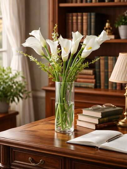 1pc Artificial Calla Lily Flower Stem Realistic Faux White Floral Arrangement Elegant Minimalist Modern Bouquet Wedding Bridal Decor Farmhouse Rustic Boho Aesthetic Vase Filler Table Centerpiece Home Decoration Living Room Bedroom Dining Table Office Party Event Engagement Anniversary Holiday Decoration Photography Prop Interior Styling Indoor Outdoor Garden Decorative Floral Supply Accent