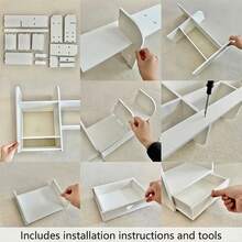 多层桌面收纳架 - PVC发泡板杂物收纳架，适用于存放线缆、笔和其他物品，是桌面、办公室、梳妆台、卧室、家庭、宿舍和学校的理想家居收纳和工具收纳架。 - 白色 - 查看 9