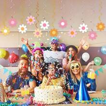 16 piezas Decoraciones colgantes giratorias con flores de margarita | Decoración con borlas de margarita coloridas adecuada para fiestas de cumpleaños con temática bohemia, hippie, vintage, decoración para aula, oficina, Día de la Madre - Material de plástico, sin necesidad de montaje - Multicolor - Ver 6