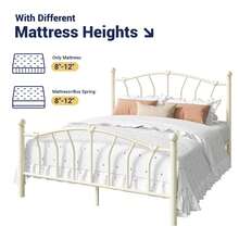Allewie 14 Inch Twin/Full/Queen/King Size Metal Platform Bed Frame With Heart-Shaped Headboard And Footboard/Iron-Art Mattress Foundation/Under Bed Storage/No Box Spring Needed/Easy Assembly/Noise-Free/Cream White - Cream White - 查看 7