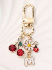 时尚可爱花朵樱花字母A-Z吊坠钥匙扣配饰，创意设计包包吊坠，时尚背包吊坠，手提包吊坠装饰，钱包吊坠，情侣包包配饰礼物，大学生新人及白领汽车配饰，朋友生日礼物，复活节、母亲节、独立日、婚礼季、毕业季礼物 - 金色 - 查看 1