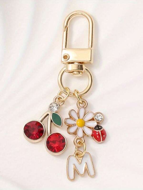 Fashion Cute Flowers Cherry Initial A-Z Pendant Keychain Accessories, Creative Design Bag Pendants,Fashion Backpack Pendant,Tote Pendant Decoration,Wallet Pendant,For Couples Bag Accessories Gift,College Students Rookies & White-Collar Workers Car Accessories, Birthday Gift For Friends,Easter, Mother'S Day, Independence Day, Wedding Season, Graduation Season Gifts