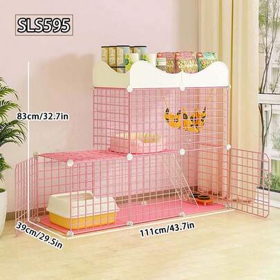 Stackable Double-Decker Cat Villa, Modular Cat Cage With Storage Shelf