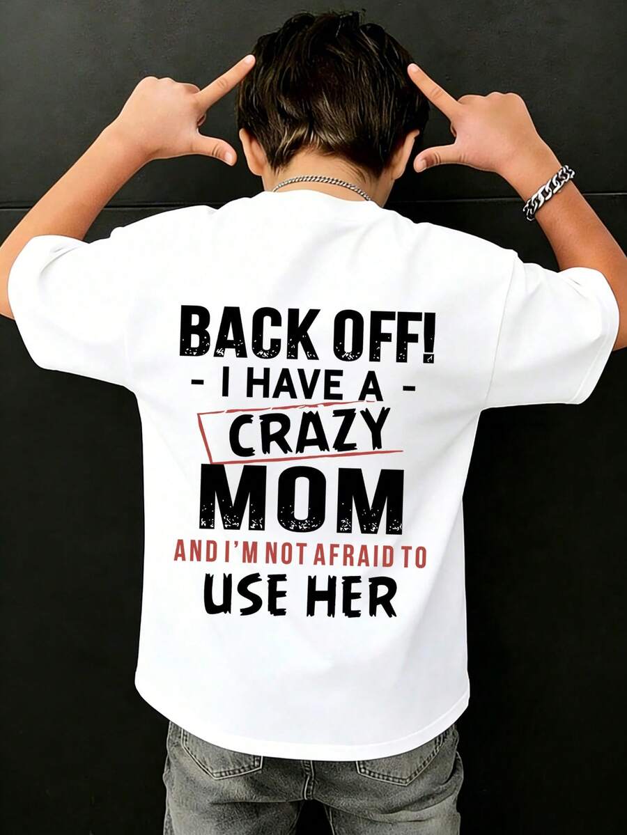 Tween Boy Casual Funny Print Crew Neck Short Sleeve T-Shirt, Summer Top - White - View 1
