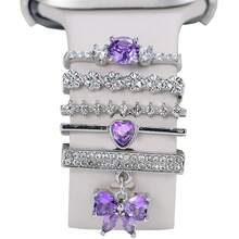 5pcs Watch Band Decorative Rings, Elegant Crystal Heart & Bow Decor Charms, Multiple Colors Available, Suitable For Apple Watch Bands, Suitable For Daily Wear - Purple - View 6