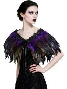 Women's Black Feather Shawl Cape For Halloween Cosplay - Blue - View 3