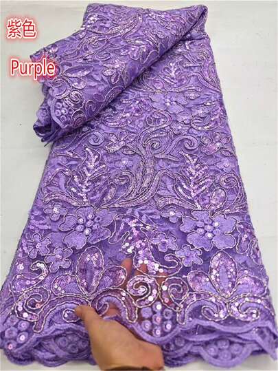 2,026 metri di tessuto in morbida e pregiata rete di pizzo con splendidi paillettes, adatto per abiti da sera da matrimonio, 5 misure/1 colore viola