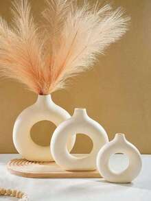 1 pièce Vase en forme de donut fait main, style bohème minimaliste moderne, décoration florale, convient pour le salon, la chambre, le bureau, la table de mariage, la fête, la décoration de la maison, le vase, la décoration de table, cadeau d'anniversaire et de remise des diplômes, vase en plastique - Blanc 1 pièce - Voir 2