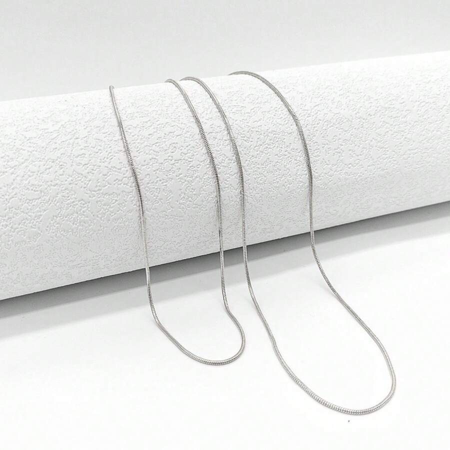 1pc Snake Bone Chain Necklace, Fashionable Silver-Plated Copper Round Double-Layer Minimalist Necklace - Geometry - View 1