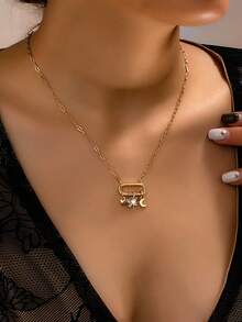 1pc Elegant Openable Oval Locket Moon Pendant Necklace - Pendant Necklace - View 7