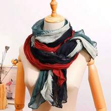 1pc Women's Long Lightweight Linen Ombre Scarf, Fashionable Casual For Daily Matching, Beach, Vacation Or Sun Protection - Multicolor - View 4