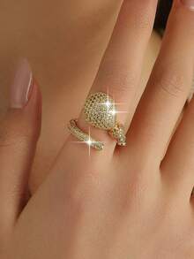 1pc Exquisite Balloon Lollipop Temperament Single Rings Creative CZ Gold Plated Women Ring For Engagement Dating Anquet, Party Copper Jewelry Gifts - Yellow Gold - View 2