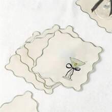 2/4pcs Cocktail Coaster Embroidered Napkins Cloth Placemat Party Supplies 6"X6" Washable Table Decorations Polyester Retro Rural Style Home Decor - White - View 5