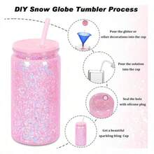 1个，16盎司/480毫升双层塑料杯，PC材质，带吸管和盖子，底部有孔可添加闪粉，适用于派对、办公室、礼品、节日等场合。 - 彩色 - 查看 6