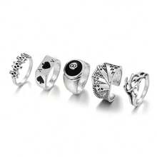 5张/套个性化夸张黑桃扑克牌设计，8枚创意指节戒指，时尚复古5件套首饰，日常百搭 - 彩色 - 查看 4