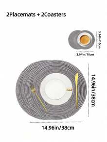 各种尺寸圆形编织餐垫，可水洗厨房餐桌垫，适合家庭聚会、婚礼派对和宴会餐桌装饰（黑灰色） - 黑灰色 - 查看 27