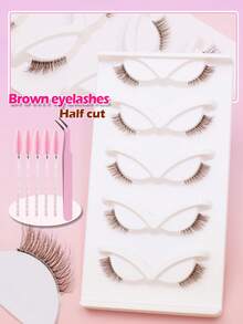 Ayrmilla 5 Pairs Brown Half-Eye False Eyelashes, Korean Occasional Eye Makeup, DIY Transparent Natural Curly Thin Outer Lashes, Natural Curl, Delicate Outer Lashes, Soft Crossing Lashes - Brown - View 7