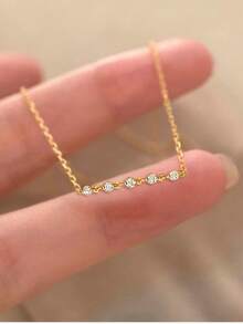 1 pieza Pulsera minimalista de plata de ley S925 con incrustaciones de circonita cúbica, brazalete de una sola hilera con cinco diamantes pequeños para mujer, accesorio de lujo para regalo. - diamante - Ver 6