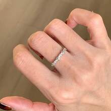 Women's Adjustable Platinum Plated Zirconia Iris Flower Ring, Delicate & Versatile - White Gold - View 6