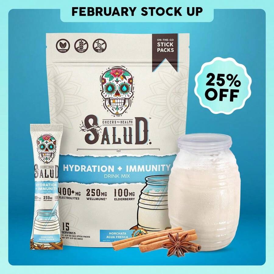 Salud 2-In-1 Hydration & Immunity Packets – Horchata Flavor – With Electrolytes, Immune Support, Elderberry & Dairy & Soy Free - 400mg, 250mg, 100mg, 15 Servings - Healthcare, Vitamin - 1 - 查看 1