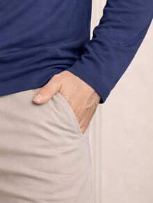 Men's Basic Plain Long-Sleeve Polo Shirt - Navy Blue - View 5