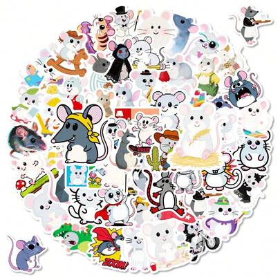 56pcs Cute Little Mouse Cartoon Stickers, Guitar, Skateboard, Bumper, Helmet, Skis, Laptop, Phone Case, Refrigerator Door, Luggage, Motorcycle Car DIY Graffiti Stickers