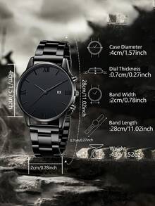 4pcs/Set Men's Stainless Steel Quartz Watch, Bracelet, Necklace, Ring Set, Business Retro Minimalist Dial With Calendar Function, Suitable For Daily Wear, Party Decoration Or Gift For Friends And Father - 4Pcs Kit - View 4