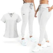 Fashionable Summer Scrubs Doctors & Nurses Washable Work Clothes Hospital & SPA Employees - Unisex Design Comfort - 黑色 - 查看 6