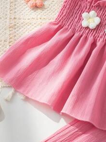 BASUSARRI 荷叶边吊带针织背心和直筒阔腿裤套装，时尚百搭，淑女甜美可爱，适合情人节、约会、聚会等场合，女生适用。 - 粉色 - 查看 8