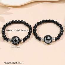 2 piezas Pulseras de pareja con cuentas luminosas retro de sol, luna y estrella, mejores pulseras de amigos - Estrellas y luna - Ver 6