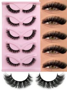 1/5 Pairs False Eyelashes Cat Eye Lashes Manga Lashes Natural Look Soft Wispy Cross Long Winged End Eye Elongated Eyelashes - Black - View 2