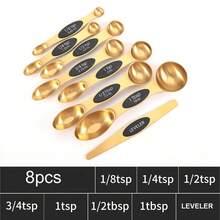 Stainless Steel Magnetic Measuring Spoon Set Gold Double-Sided Magnetic Measuring Spoon Set Measuring Cup & Spoon Set With Markings Tea/Coffee Spoon Set For Restaurants For Dry And Liquid Ingredients, Cooking And Baking Kitchen Tools - Multicolor - View 7