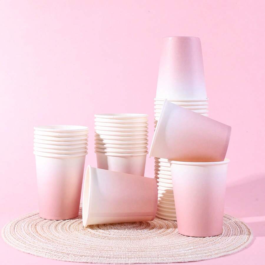 10/20/40个装粉彩渐变色一次性纸杯，柔和简约风格，适合复活节早午餐、春季野餐、迎婴派对、女孩下午茶、日常使用、派对用品 - 粉紅色 - 查看 1