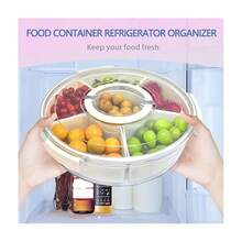 1pc Rotating Fruit/Snack Tray With Lid And Handle, Divided Vegetable Plate, Portable Kitchen Party Travel Picnic Use, Stackable Snack Box Container, Round Plastic Rotating Snack Plate With Cover, Suitable For Home, Party, Wedding - View 2