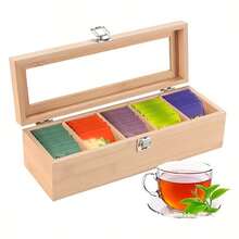 1pc Tea Bag Storage Box - Multifunctional Tea Cabinet With Coffee And Tea Bag Racks, Desktop Storage, Organization And Display Box - Khaki - View 6
