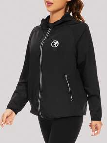 女士防水雨衣轻便带帽雨衣旅行户外徒步跑步 - 黑色 - 查看 5