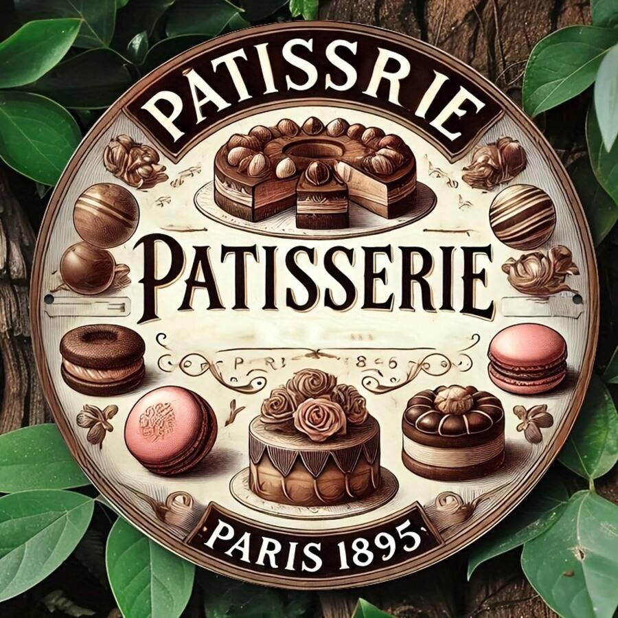 [2D Flat] 1pc Vintage Patisserie Metal Wall Art Sign - 20. 32x20. 32 Cm Aluminum Decor With Charming Bakery Design, Easy To Hang, Durable & Long-Lasting, Perfect For Home, Kitchen, Bar, Cafe, Or Restaurant Indoor/Outdoor Use, Kitchen Wall Decor, Perfect For Room Deco, Room Decor - 1PC - 查看 1