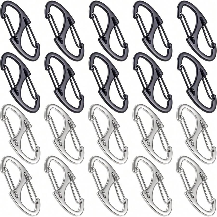 DHINZIC 8Pcs Zipper Clip Anti Theft Deterrent, Dual Opening Safety Zipper Pull Replacement, S Carabiner Clips For Backpacks Traveling Camping Suitcases-WS - 20pcs- Black & Silver - View 1