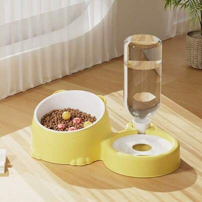 1pc Dual Bowl Automatic Pet Water Feeder, Anti-Spill Design, Suitable For Cats & Dogs, Self-Refilling, Large Capacity Food & Water Bowl, Cute Pet Feeding Supplies, Material Easy To Clean