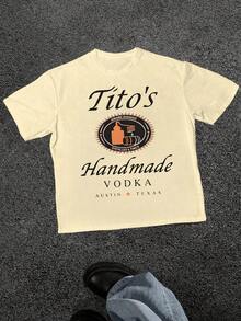 Men's Tito's Vodka AwardWinning Graphic Print T Shirt Austin Texas 100% Cotton Tee Distilled & Times Handmade Style Casual Short Sleeve T Shirt - 杏色 - 查看 1