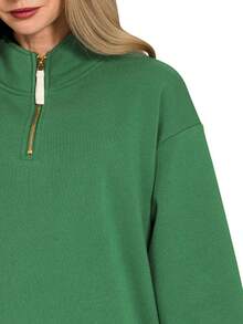 Womens Casual Half Zip Sweatshirt Modern Minimalist Oversized Pullover Athletic Sporty Streetwear Long Sleeve Mock Neck Green Fall Winter Workout Athleisure Relaxed Fit Fashion Top - 綠色 - 查看 3