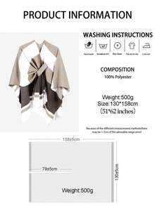 1 chiếc khăn choàng thời trang nữ thiết kế hai mặt, khăn choàng cardigan giả cashmere dày dặn, ấm áp, kẻ sọc, có khuy cài, áo khoác ngoài dệt kim thoải mái, thích hợp cho đi làm, du lịch, phụ kiện ngoài trời. - kaki nâu - Xem 2